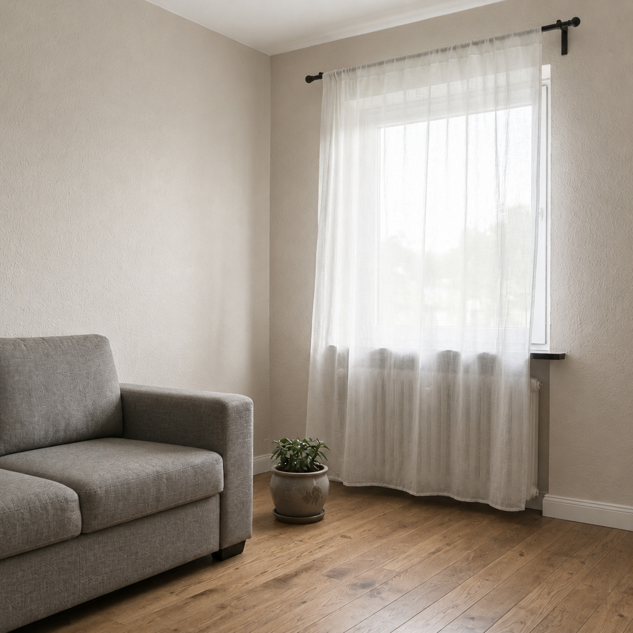Room photo after AI exposure correction — balanced brightness
