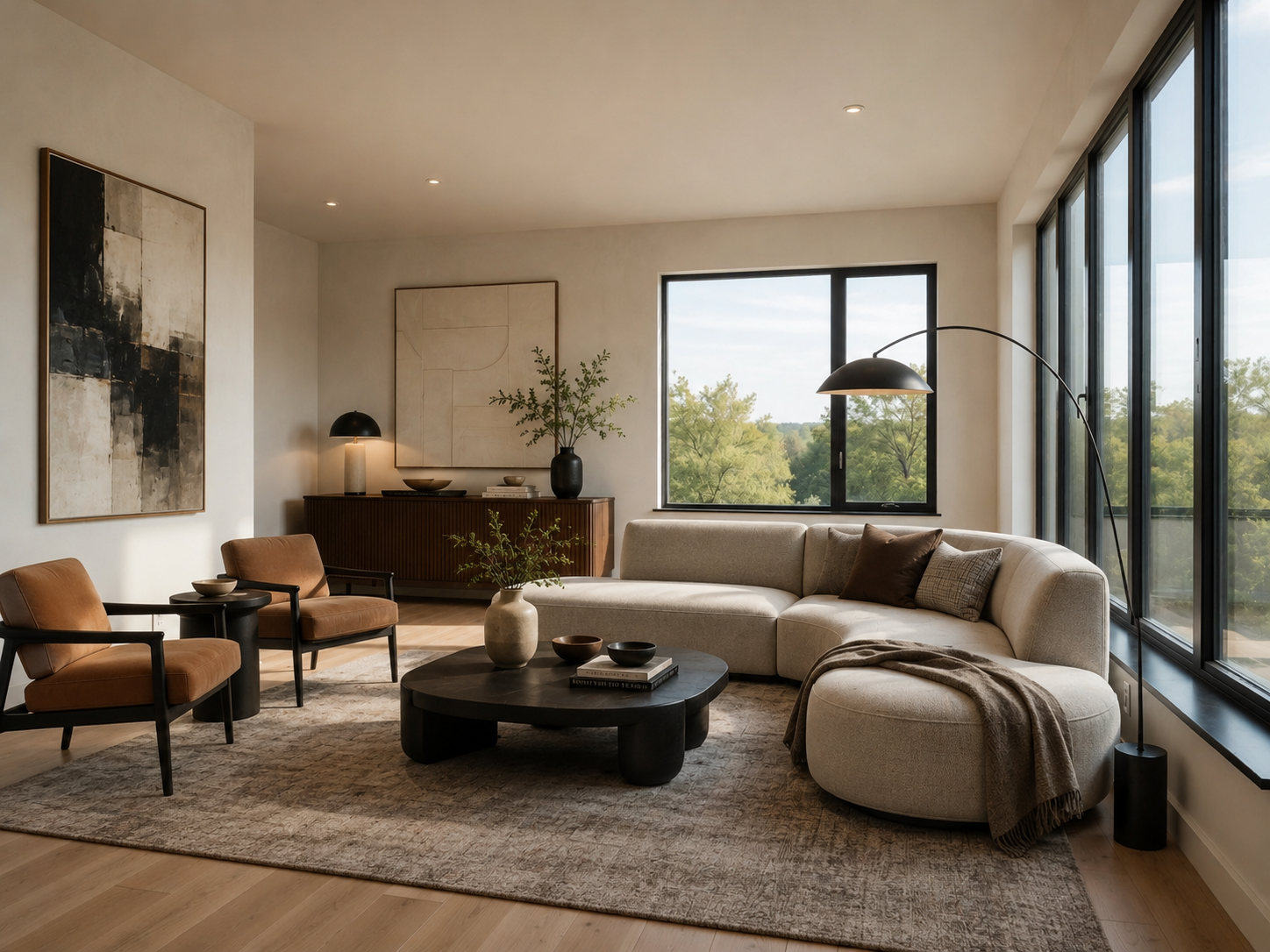 Add furniture example: sectional sofa and rug placed by Lovspark AI
