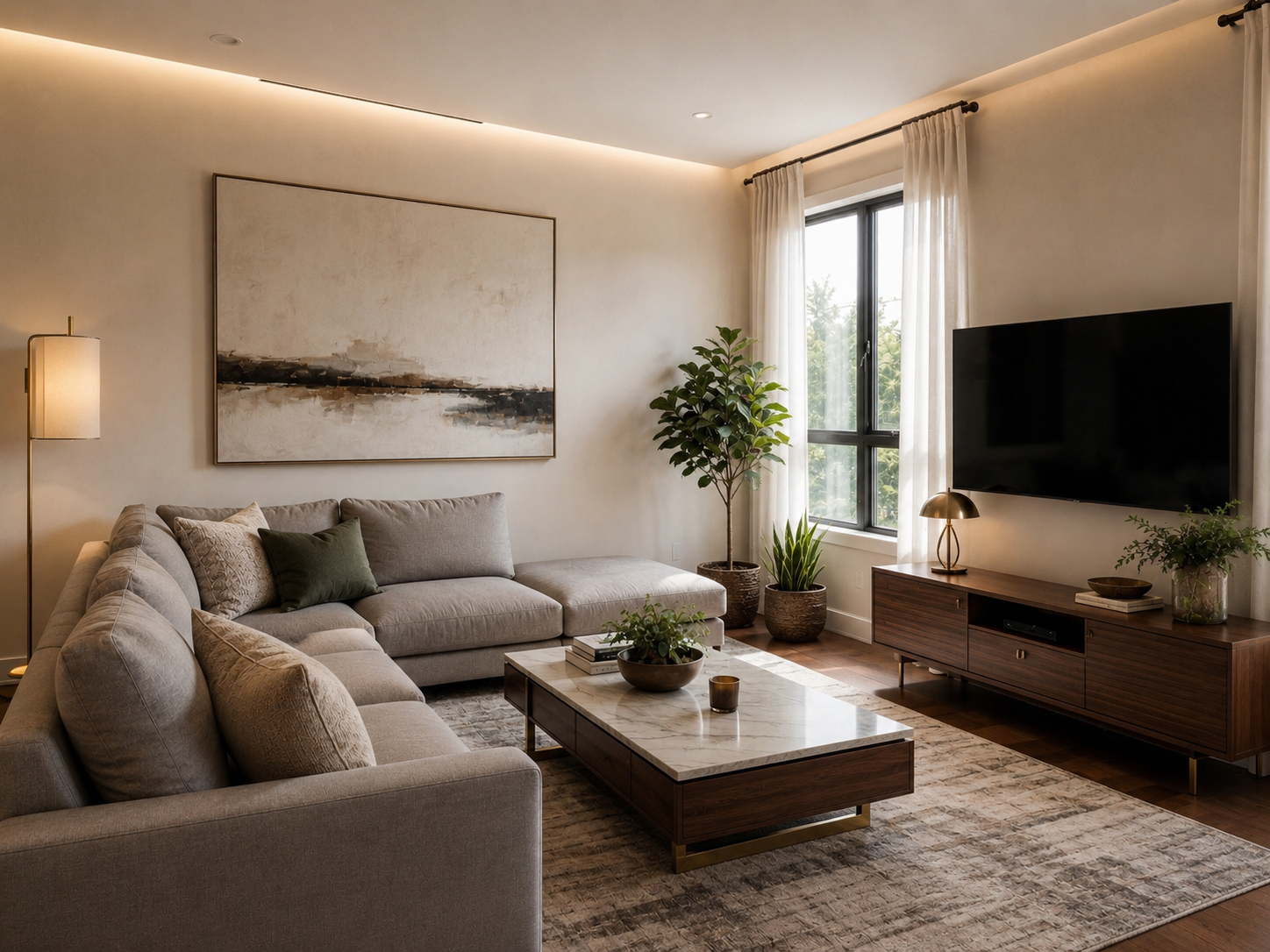 Redesign furnished room example: coastal calm living room restyle — Lovspark AI